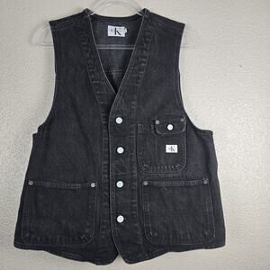 Vintage Men's Calvin Klein Denim Vest Black Sleeveless